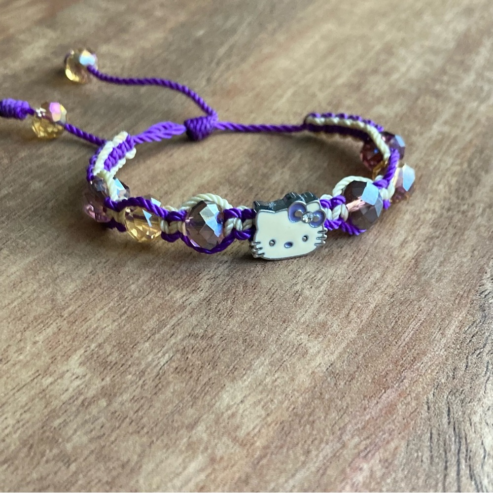 Purple Beaded Macrame Hello Kitty Bracelet